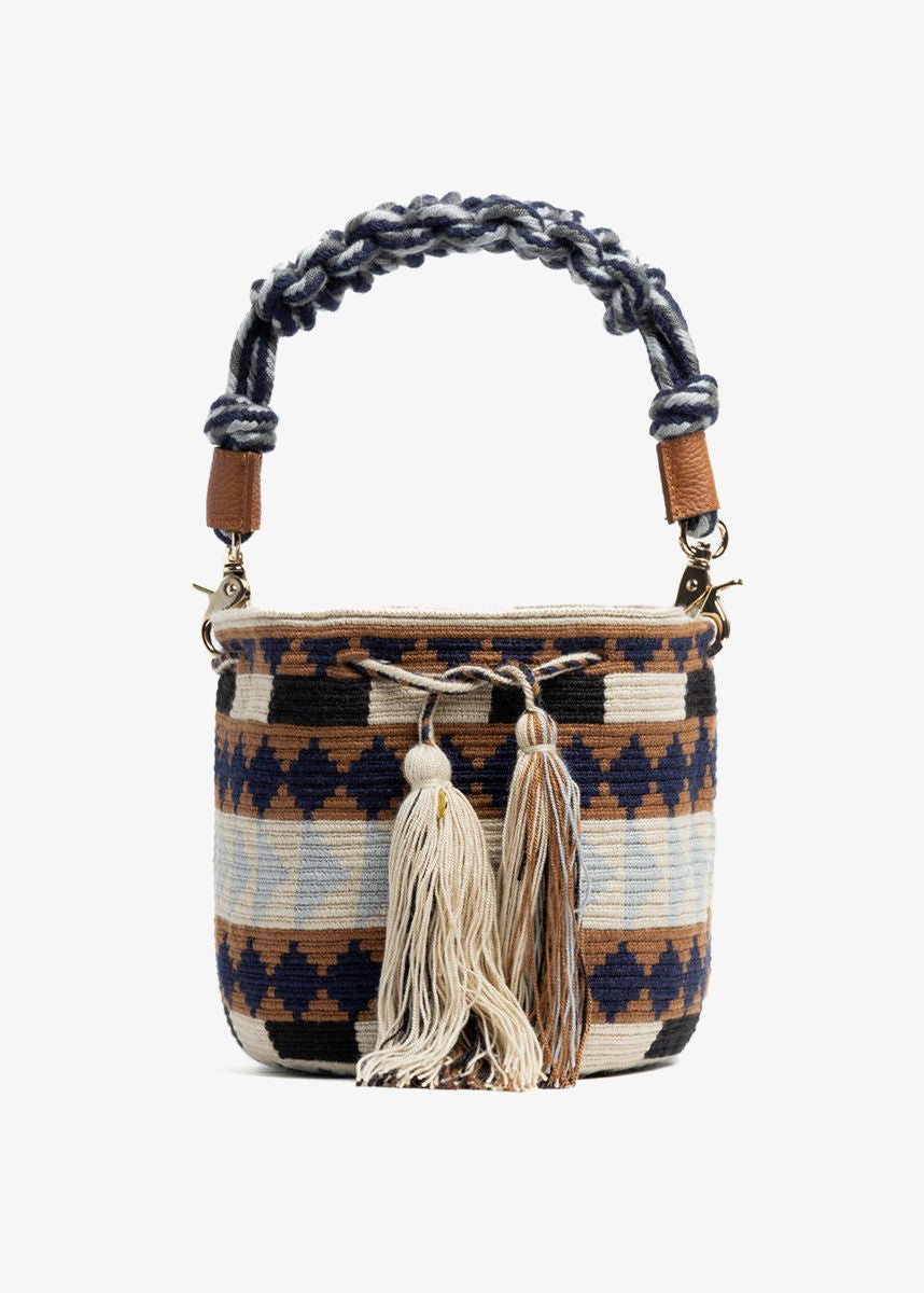 CROSSBODY BAG M /SHORT MACRAME ISLA BEIGE&BLUE